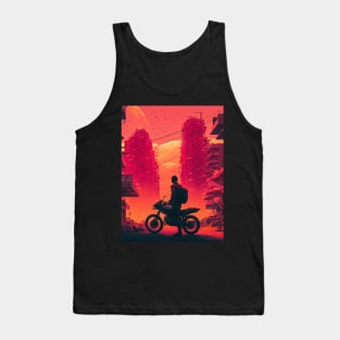 80s Synthwave Man On A Motorbike In Asian City Tank Top